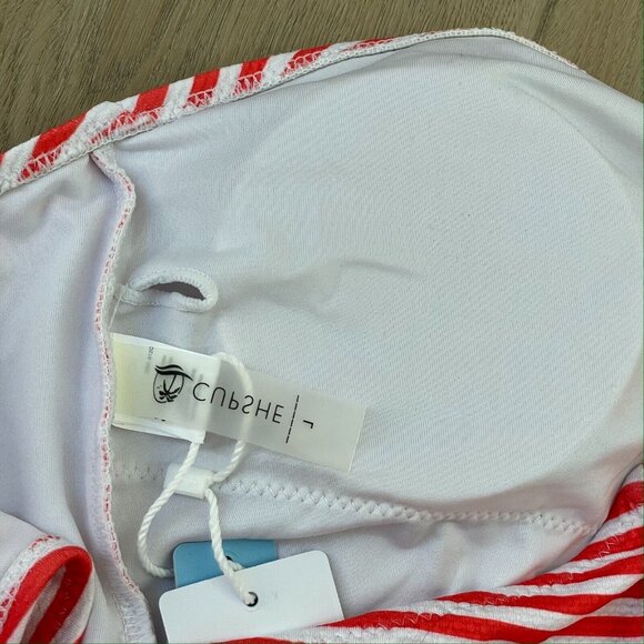 NEW Cupshe Womens Size Large Red White Striped Halter One Piece Swimsuit - Picture 4 of 5
